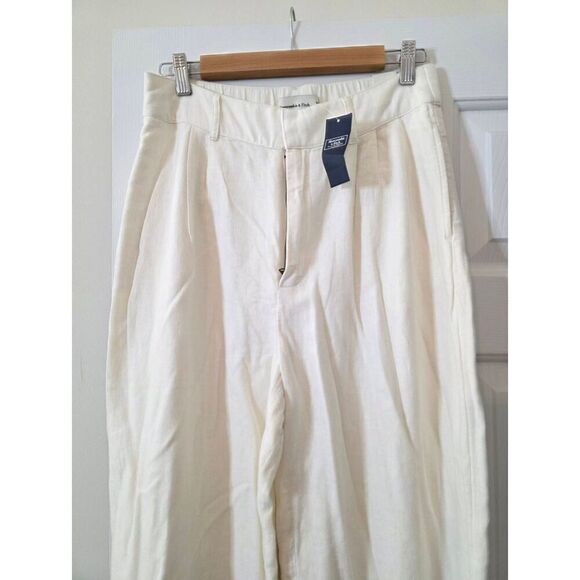Abercrombie & Fitch Pants Size M  Ivory Tailored Wide Leg Pleated Linen Blend NW - Picture 2 of 8